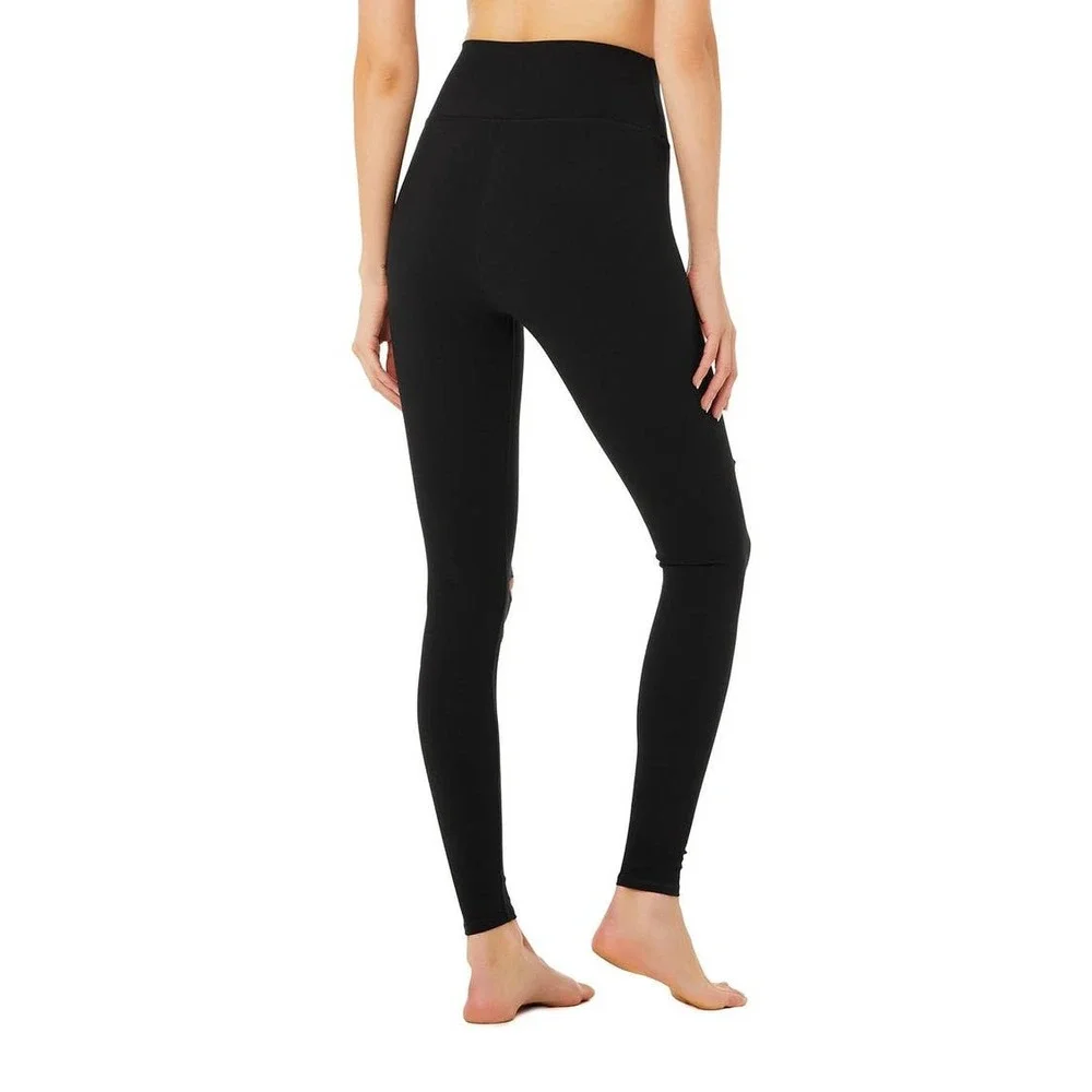 Alo Yoga Black High Waist Distressed Ripped Warrior Active Legging Size XXS